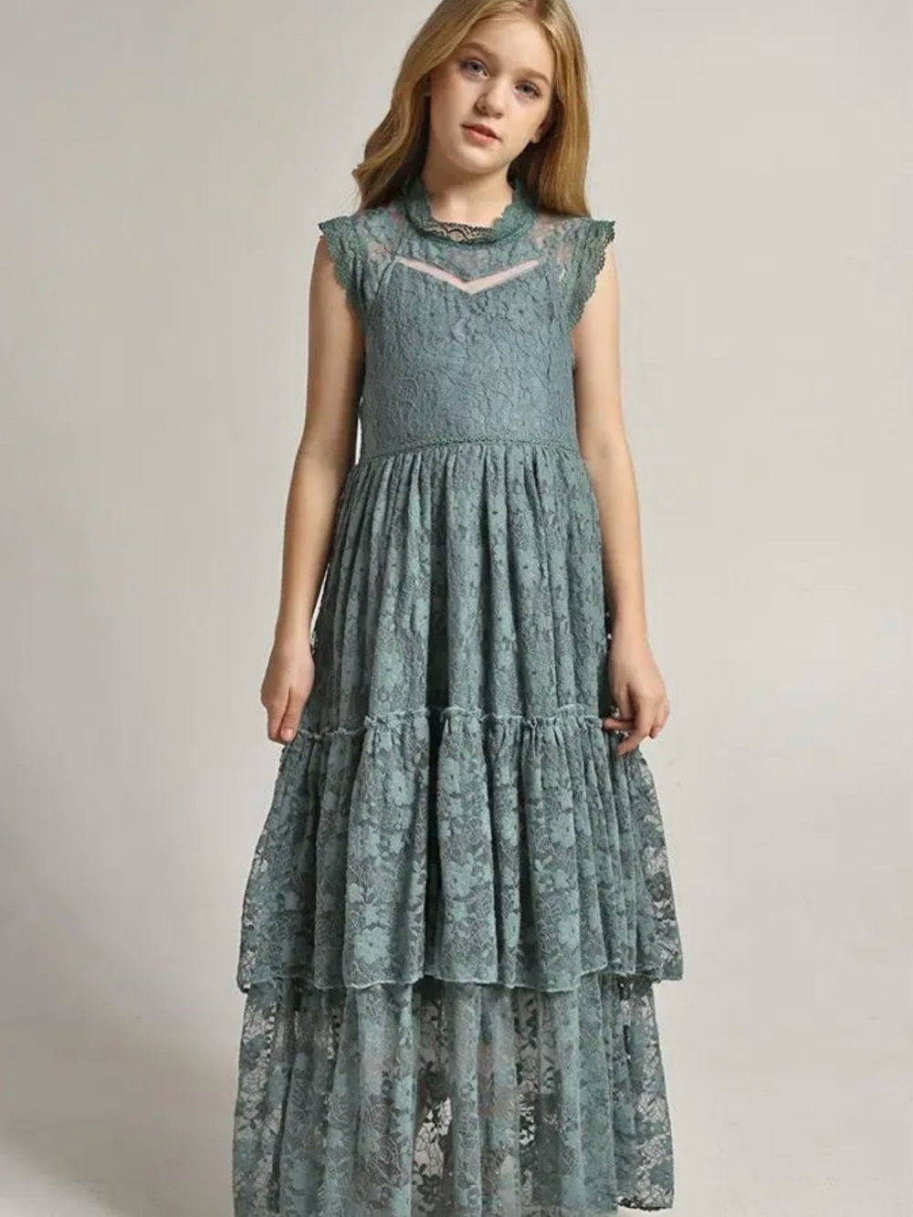 Mia Joy Girls EMMA Floral Lace Tiered Boho Maxi Dress 12 Cottagecore Flower Girl